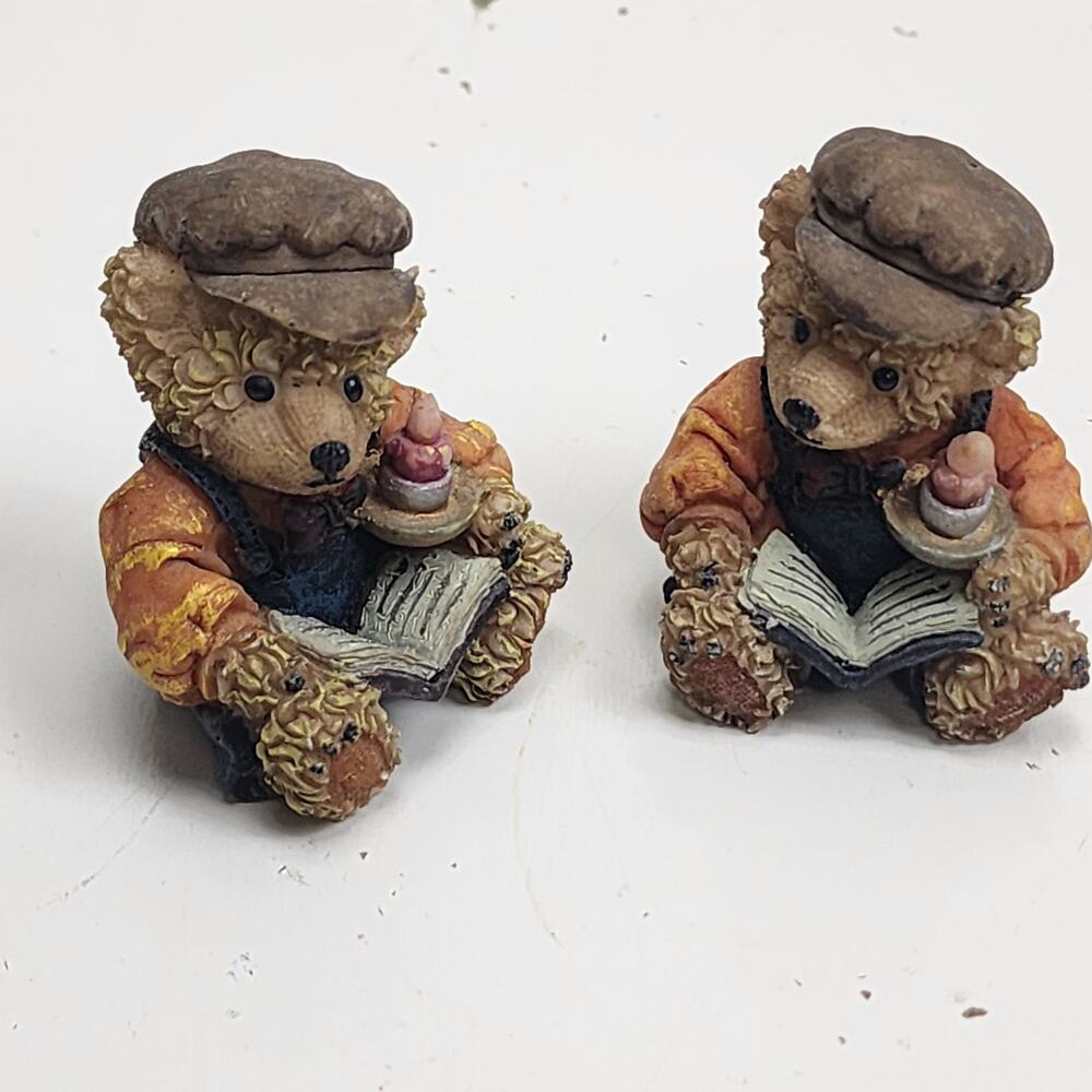 VTG Boyds Bears Early 90's Reading by Candlelight Sitting Resin Teddies Set of 2